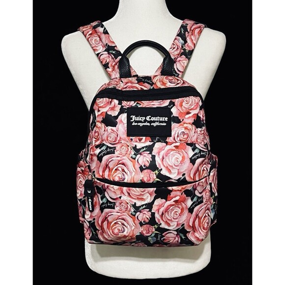 Juicy Couture Los Angeles ‘In Bloom’ Pink Rose Pattern Backpack Purse 12” EUC - Picture 1 of 16